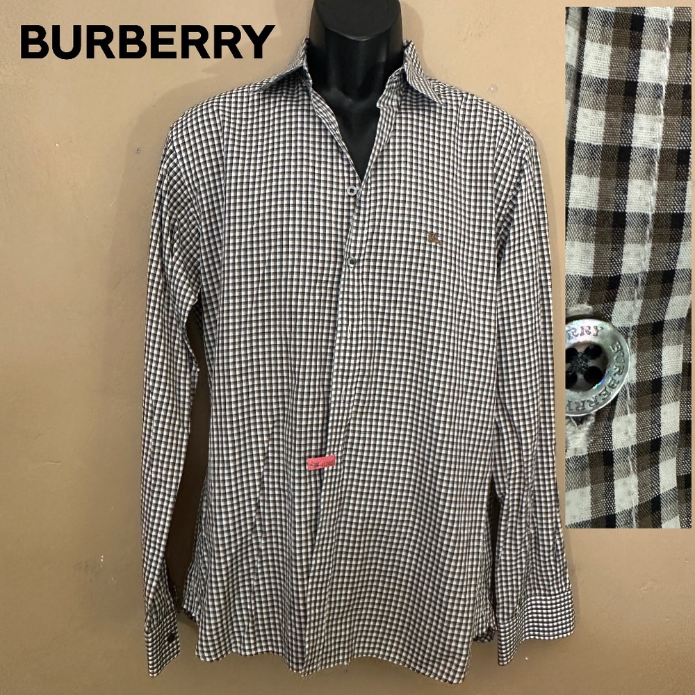 Burberry Black and White Checkered Button-Down Shirt